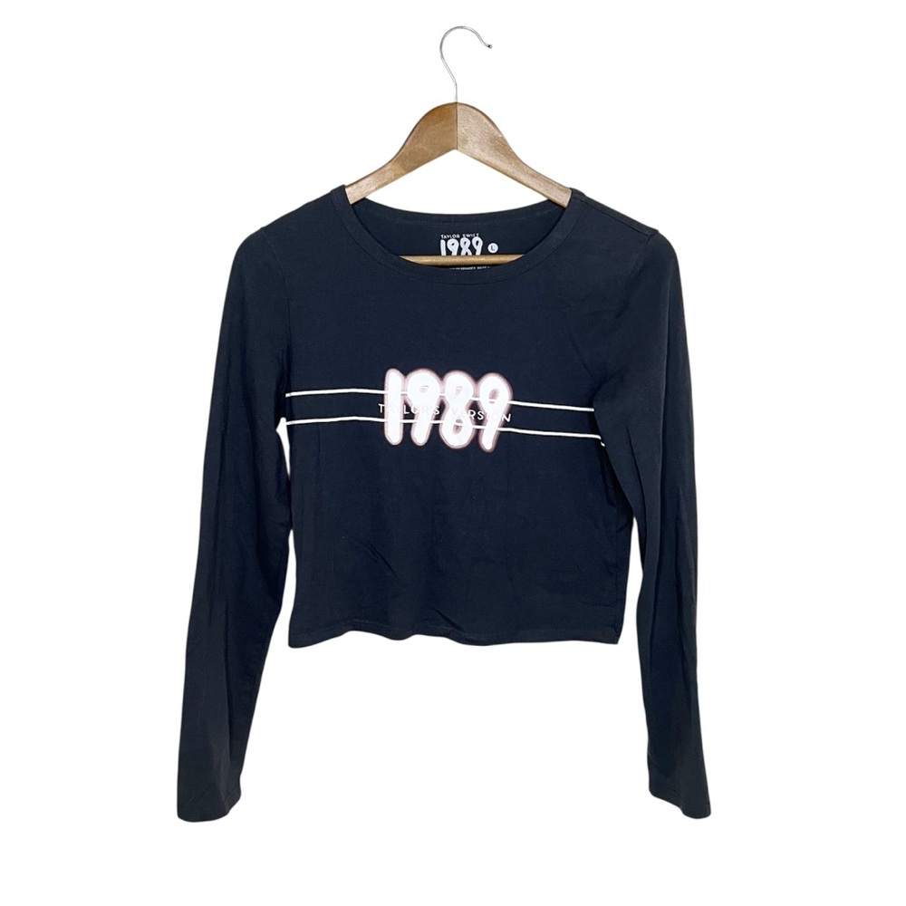 Taylor Swift Black 1989 Graphic Tee L Version Long Sleeves Crop Top Neon
